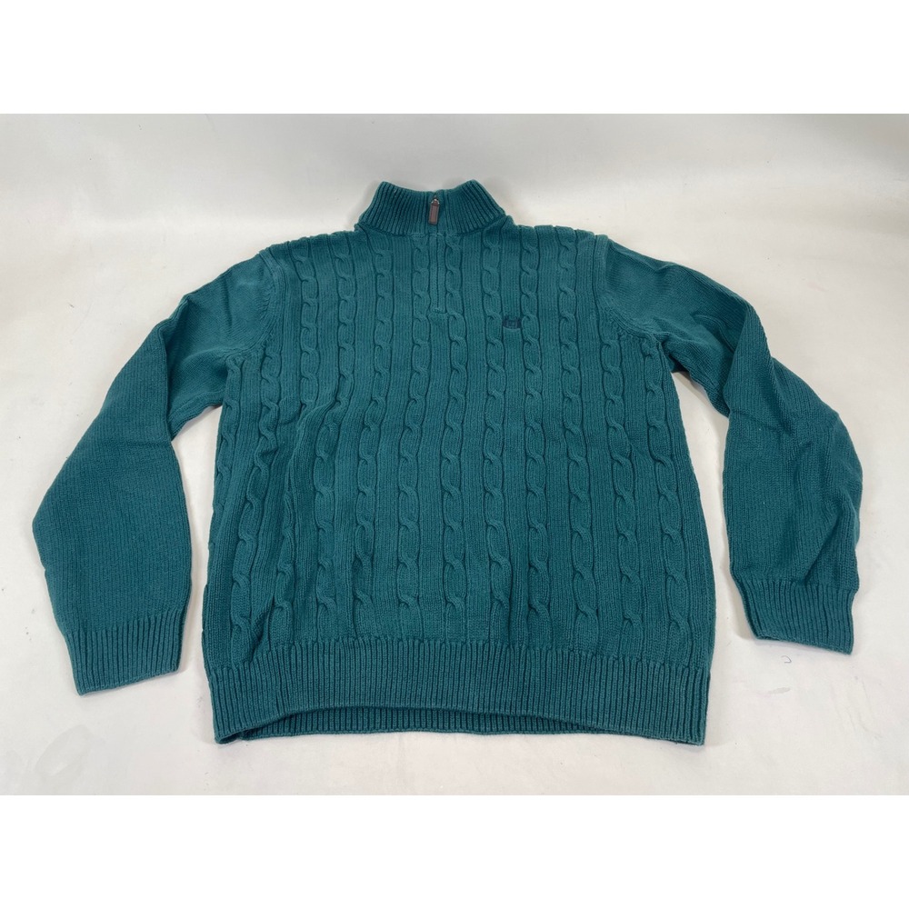 Chaps Mens Teal‎ Blue 100% Cotton Cable Knit Quarter Zip Sweater Size Medium